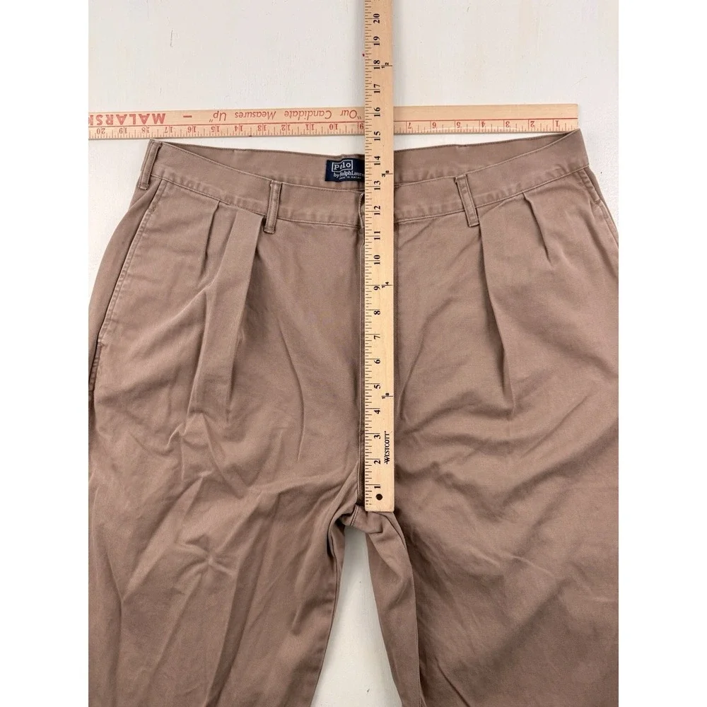 VTG Polo Ralph Lauren Pleated‎ Chino Pants Mens Fits 36x34 Brown Cotton relaxed
